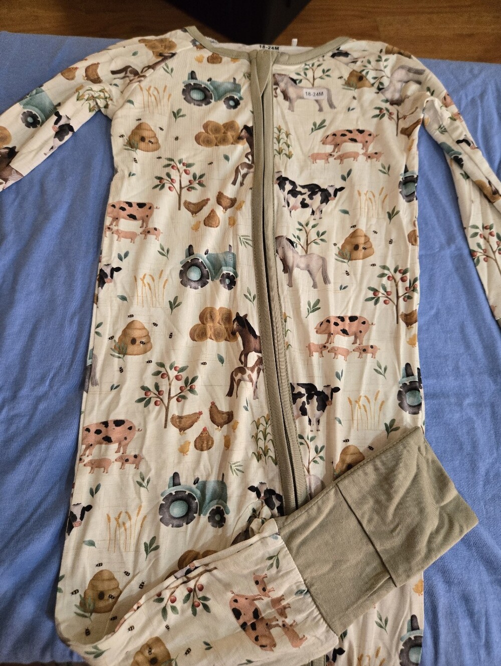 Bamboo Farm Animal Zip Sleeper - Neutral Beige with Pastel Prints